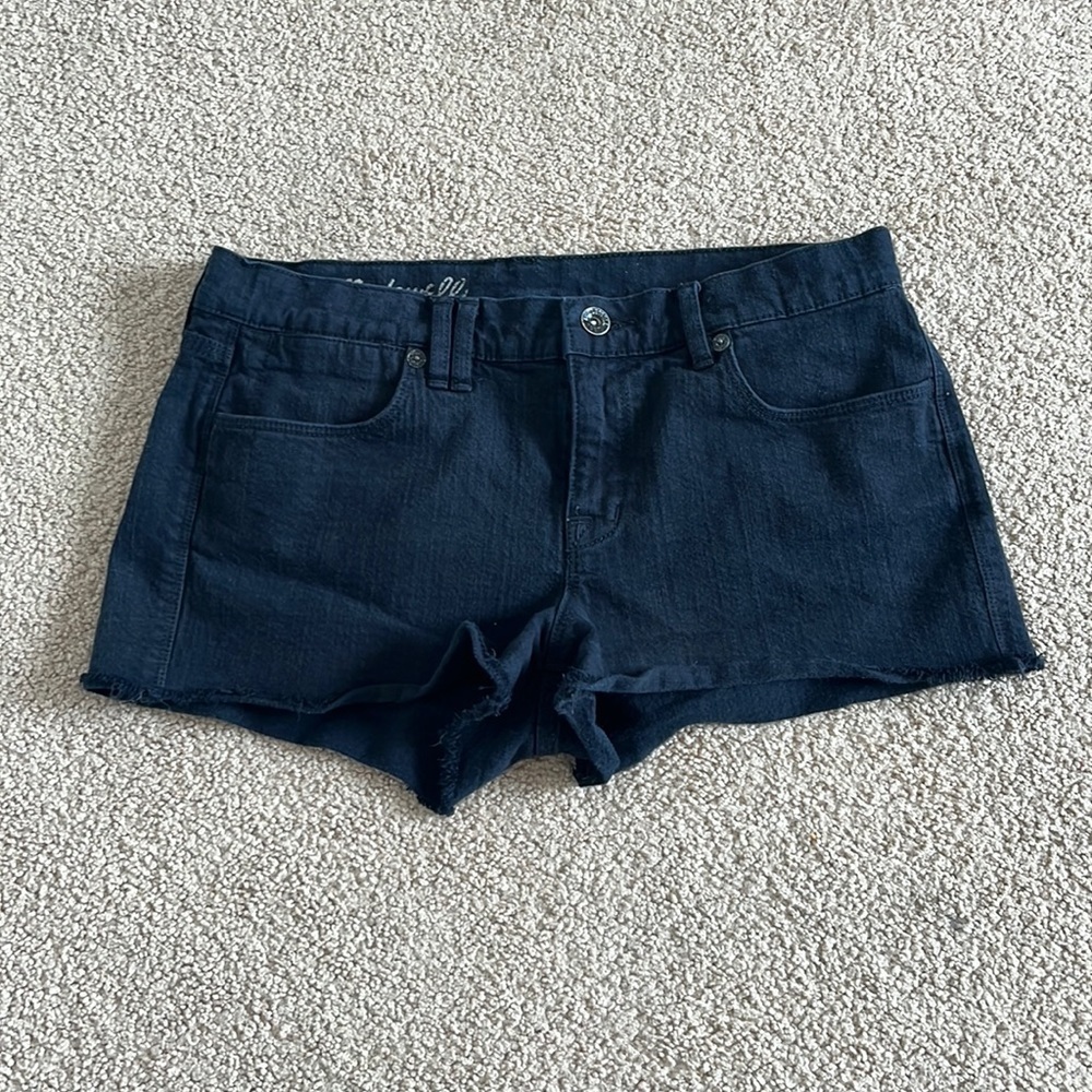 Madewell Mid Rise Cut Off Black Denim Shorts